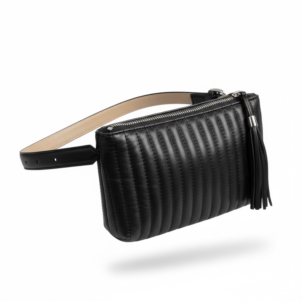 INC International Concepts Quilted Convertible Belt Bag Black Crossbody